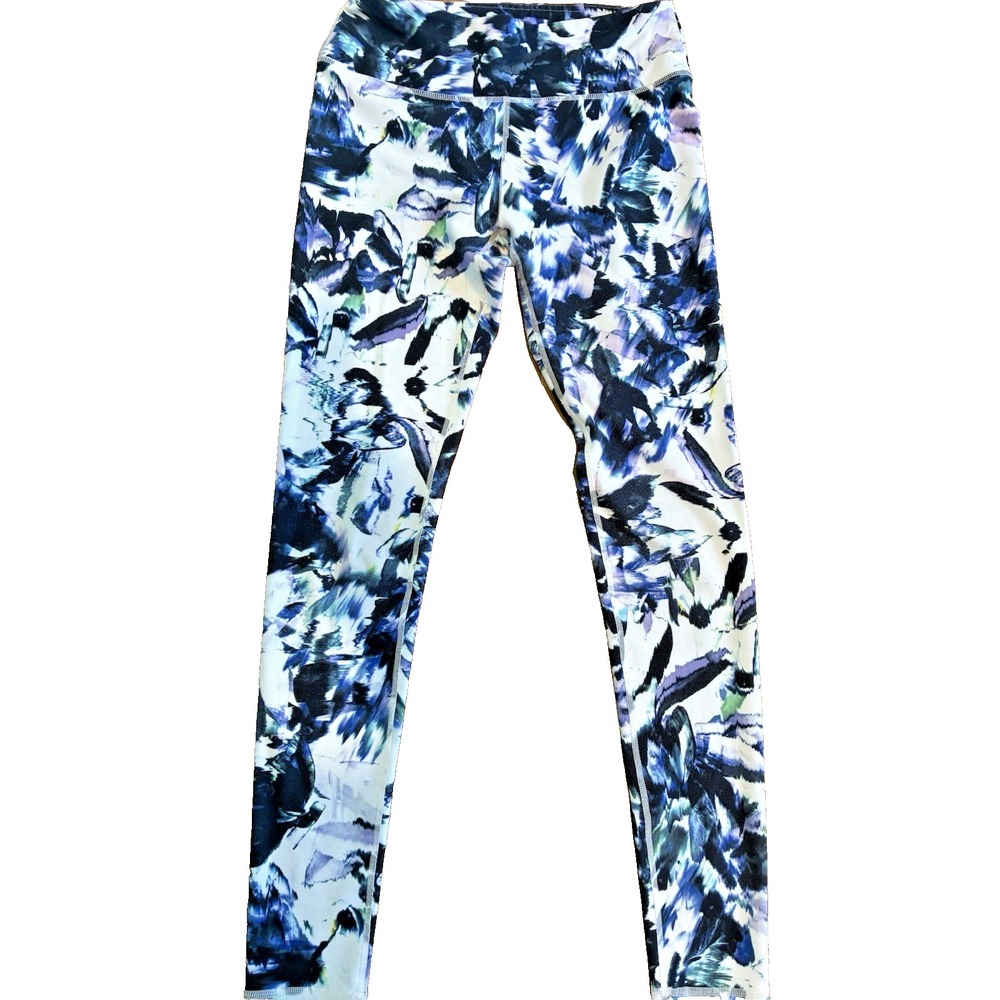 Fabletics PowerHold Leggings Monarch Print Blue White Abstract Workout Small y2k